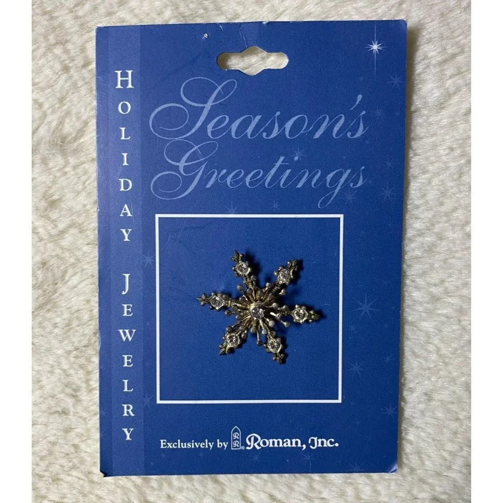 Vintage‎ 2001 Snowflake Brooch Season's Greetings Christmas Jewelry USA Made